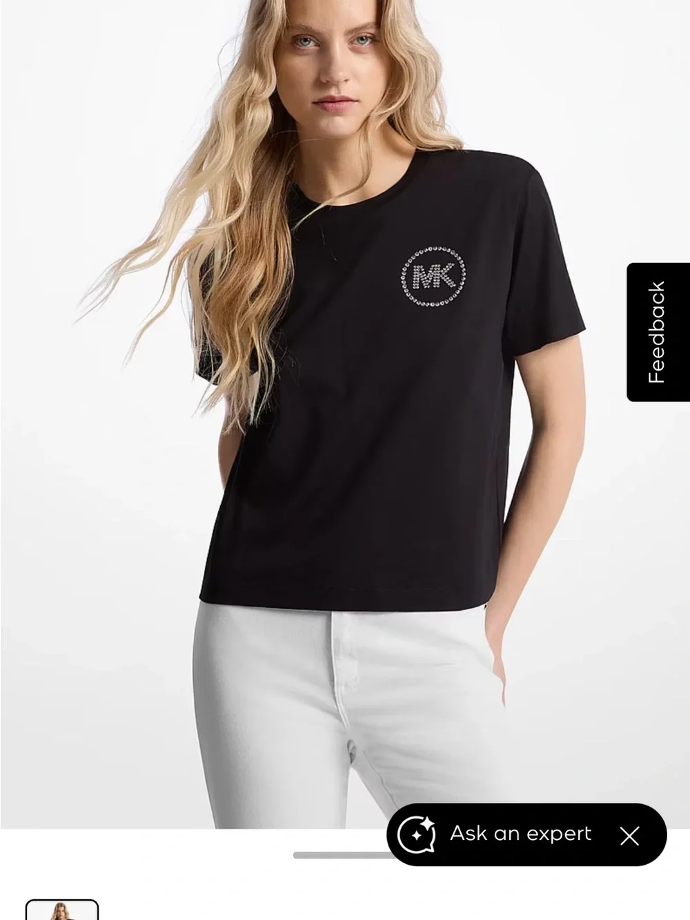Michael Kors Black Short Sleeve Tee with Rhinestone MK Emblem